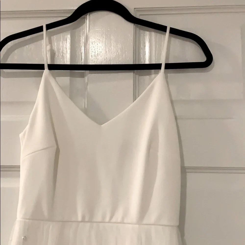 White Mini Dress with Pearl Overlay Lulu’s size Small - Picture 5 of 10